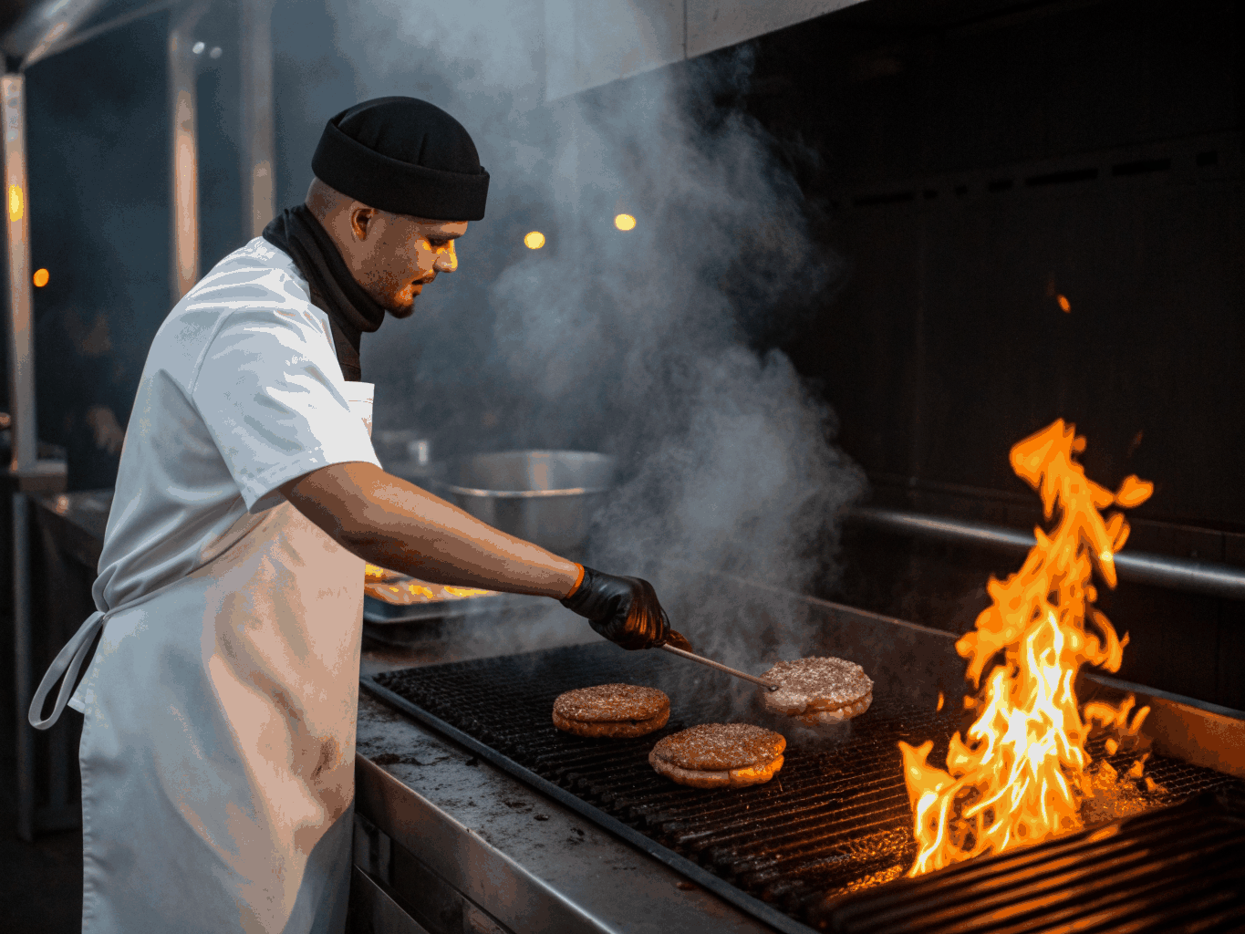 Bucătarul Kaboofood pregătind preparate proaspete la grătar